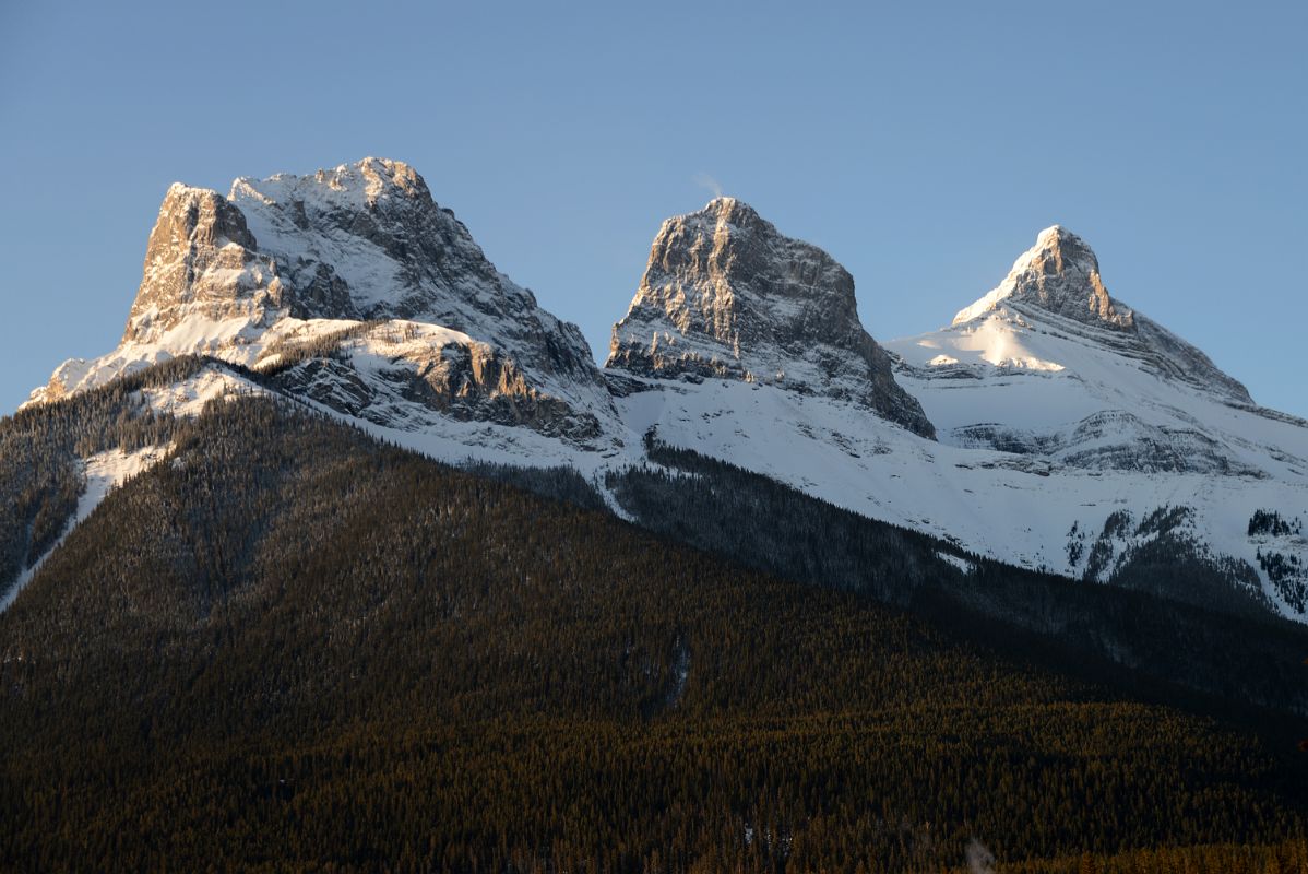 06A The Three Sisters - Charity Peak, Hope Peak and Faith Peak From Canmore In Winter Just After Sunrise